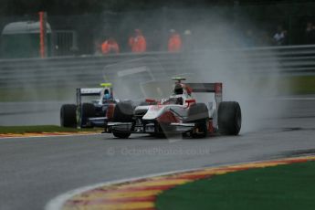 World © Octane Photographic Ltd. Friday Saturday 23rd August 2014. GP2 Race 1 – Belgian GP, Spa-Francorchamps. Stoffel Vandoorne - ART Grand Prix and Johnny Cecotto - Trident. Digital Ref : 1086LB1D0334