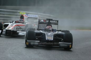 World © Octane Photographic Ltd. Saturday 23rd August 2014. GP2 Race 1 – Belgian GP, Spa-Francorchamps. Mitch Evans - RT Russian Time and Simon Trummer - Rapax. Digital Ref : 1086LB1D0404