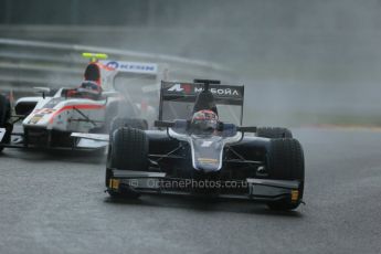 World © Octane Photographic Ltd.  Saturday 23rd August 2014. GP2 Race 1 – Belgian GP, Spa-Francorchamps. Mitch Evans - RT Russian Time and Simon Trummer - Rapax. Digital Ref : 1086LB1D0404