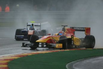 World © Octane Photographic Ltd. Friday Saturday 23rd August 2014. GP2 Race 1 – Belgian GP, Spa-Francorchamps. Raffaele Marciello - Racing Engineering and Johnny Cecotto - Trident. Digital Ref : 1086LB1D0573