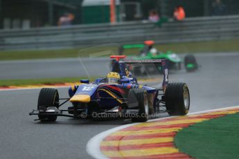 World © Octane Photographic Ltd. Saturday 23rd August 2014. GP3 Race 1 Session, Belgian GP, Spa-Francorchamps. Luis Sa Silva - Carlin and Alfonso Celis jr - Status Grand Prix. Digital Ref : 1081LB1D0961