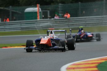 World © Octane Photographic Ltd. Saturday 23rd August 2014. GP3 Race 1 Session, Belgian GP, Spa-Francorchamps. Luca Ghiotto - Trident and Emil Bernstorff - Carlin. Digital Ref : 1081LB1D1149