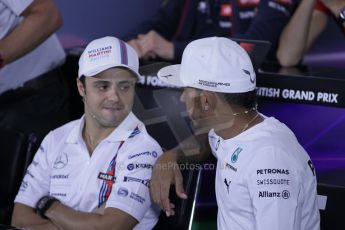 World © Octane Photographic Ltd. Thursday 3rd July 2014. FIA F1 Press Conference, Silverstone, UK. Mercedes AMG Petronas – Lewis Hamilton and Williams Martini Racing – Felipe Massa. Digital Ref: 1006LB1D2004