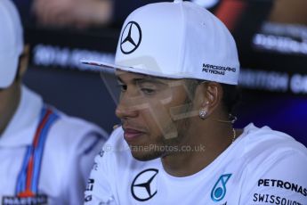 World © Octane Photographic Ltd. Thursday 3rd July 2014. FIA F1 Press Conference, Silverstone, UK. Mercedes AMG Petronas – Lewis Hamilton. Digital Ref: 1006LB1D6488