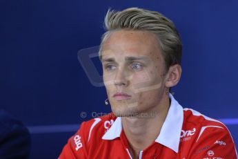 World © Octane Photographic Ltd. Thursday 3rd July 2014. FIA F1 Press Conference, Silverstone, UK. Marussia F1 Team - Max Chilton. Digital Ref: 1006LB1D6553