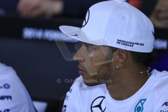 World © Octane Photographic Ltd. Thursday 3rd July 2014. FIA F1 Press Conference, Silverstone, UK. Mercedes AMG Petronas – Lewis Hamilton. Digital Ref: 1006LB1D6593