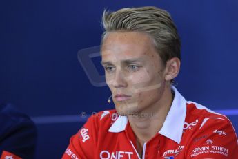 World © Octane Photographic Ltd. Thursday 3rd July 2014. FIA F1 Press Conference, Silverstone, UK. Marussia F1 Team - Max Chilton. Digital Ref: 1006LB1D6603