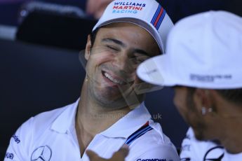 World © Octane Photographic Ltd. Thursday 3rd July 2014. FIA F1 Press Conference, Silverstone, UK. Mercedes AMG Petronas – Lewis Hamilton and Williams Martini Racing – Felipe Massa. Digital Ref: 1006LB1D6687