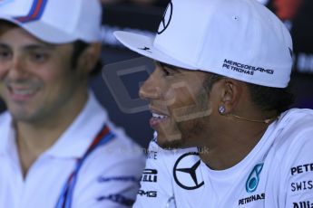 World © Octane Photographic Ltd. Thursday 3rd July 2014. FIA F1 Press Conference, Silverstone, UK. Mercedes AMG Petronas – Lewis Hamilton. Digital Ref: 1006LB1D6701