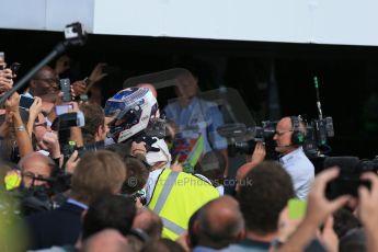 World © Octane Photographic Ltd. Saturday 5th July 2014. British GP, Silverstone, UK. - Formula 1 Race Parc Ferme. Williams Martini Racing FW36 – Valtteri Bottas. Digital Ref: 1027LB1D1692