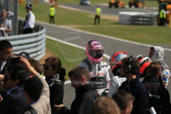 World © Octane Photographic Ltd. Saturday 5th July 2014. British GP, Silverstone, UK. - Formula 1 Podium. McLaren Mercedes MP4/29 - Jenson Button and Kevin Magnussen plus Sauber C33 – Adrian Sutil. Digital Ref: 1027LB1D1698