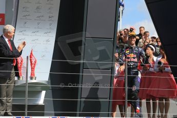 World © Octane Photographic Ltd. Saturday 5th July 2014. British GP, Silverstone, UK. - Formula 1 Podium. Infiniti Red Bull Racing RB10 – Daniel Ricciardo. Digital Ref: 1027LB1D1713