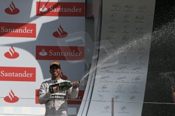 World © Octane Photographic Ltd. Saturday 5th July 2014. British GP, Silverstone, UK. - Formula 1 Podium. Mercedes AMG Petronas F1 W05 Hybrid – Lewis Hamilton. Digital Ref: 1027LB1D1899