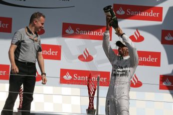 World © Octane Photographic Ltd. Saturday 5th July 2014. British GP, Silverstone, UK. - Formula 1 Podium. Mercedes AMG Petronas F1 W05 Hybrid – Lewis Hamilton. Digital Ref: 1027LB1D1919