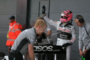 World © Octane Photographic Ltd. Saturday 5th July 2014. British GP, Silverstone, UK. - Formula 1 Qualifying Parc Ferme. McLaren Mercedes MP4/29 - Jenson Button. Digital Ref: 1018LB1D0207