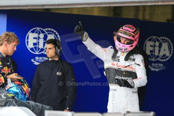 World © Octane Photographic Ltd. Saturday 5th July 2014. British GP, Silverstone, UK. - Formula 1 Qualifying Parc Ferme. McLaren Mercedes MP4/29 - Jenson Button. Digital Ref: 1018LB1D0238