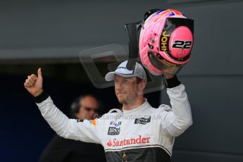 World © Octane Photographic Ltd. Saturday 5th July 2014. British GP, Silverstone, UK. - Formula 1 Qualifying Parc Ferme. McLaren Mercedes MP4/29 - Jenson Button. Digital Ref: 1018LB1D0315