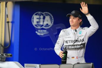 World © Octane Photographic Ltd. Saturday 5th July 2014. British GP, Silverstone, UK. - Formula 1 Qualifying Parc Ferme. Mercedes AMG Petronas F1 W05 Hybrid - Nico Rosberg. Digital Ref: 1018LB1D0329