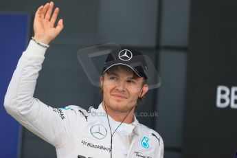 World © Octane Photographic Ltd. Saturday 5th July 2014. British GP, Silverstone, UK. - Formula 1 Qualifying Parc Ferme. Mercedes AMG Petronas F1 W05 Hybrid - Nico Rosberg. Digital Ref: 1018LB1D0406