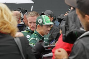 World © Octane Photographic Ltd. Saturday 5th July 2014. British GP, Silverstone, UK. - Formula 1 Qualifying Parc Ferme. Caterham F1 Team CT05 – Kamui Kobayashi. Digital Ref: 1020LB1D3188