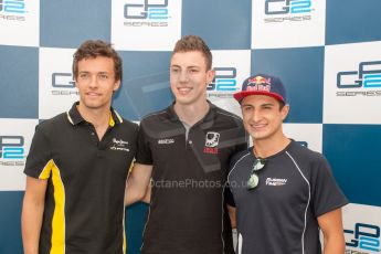 World © Octane Photographic Ltd. Friday 4th July 2014. GP2 Qualifying Press Conference – British GP - Silverstone - UK. Raffaele Marciello - Racing Engineering (1st), Jolyon Palmer – DAMS (2nd) and Mitch Evans - RT Russian Time (3rd). Digital Ref : 1014JM1D1151