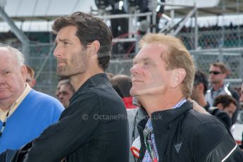 World © Octane Photographic Ltd. Saturday 5th July 2014. GP2 Race 1 – British GP - Silverstone - UK. Jonathan Palmer and Mark Webber watching the podium ceremony. Digital Ref : 1022JM1D1457