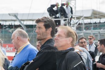 World © Octane Photographic Ltd. Saturday 5th July 2014. GP2 Race 1 – British GP - Silverstone - UK. Jonathan Palmer and Mark Webber watching the podium ceremony. Digital Ref : 1022JM1D1458