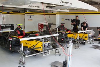 World © Octane Photographic Ltd. Friday Thursday 3rd July 2014. GP2 Paddock – Silverstone - UK. Jolyon Palmer and Stephane Richelmi – DAMS. Digital Ref :