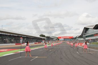 World © Octane Photographic Ltd. Saturday 5th July 2014. GP3 Race 1 Session, British GP, Silverstone - UK. The grid girls form up. Digital Ref : 1021JM1D1492