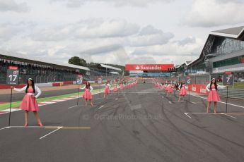 World © Octane Photographic Ltd. Saturday 5th July 2014. GP3 Race 1 Session, British GP, Silverstone - UK. The grid girls form up. Digital Ref : 1021JM1D1495