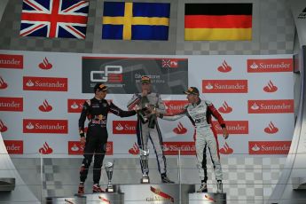 World © Octane Photographic Ltd. Saturday 5th July 2014. GP3 Race 1 Session, British GP, Silverstone - UK. Jimmy Eriksson - Koiranen GP (1st), Alex Lynn - Carlin (2nd) and Marvin Kirchhofer - ART Grand Prix (3rd). Digital Ref : 1021LB1D0560