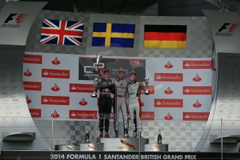 World © Octane Photographic Ltd. Saturday 5th July 2014. GP3 Race 1 Session, British GP, Silverstone - UK. Jimmy Eriksson - Koiranen GP (1st), Alex Lynn - Carlin (2nd) and Marvin Kirchhofer - ART Grand Prix (3rd). Digital Ref : 1021LB1D0564