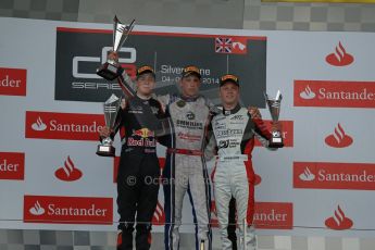 World © Octane Photographic Ltd. Saturday 5th July 2014. GP3 Race 1 Session, British GP, Silverstone - UK. Jimmy Eriksson - Koiranen GP (1st), Alex Lynn - Carlin (2nd) and Marvin Kirchhofer - ART Grand Prix (3rd). Digital Ref : 1021LB1D0570