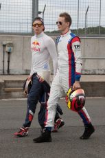 World © Octane Photographic Ltd. Thursday 3rd July 2014. GP3 paddock, Silverstone - UK. Alex Lynn and Emil Bernstorff - Carlin. Digital Ref : 1008JM1D1041