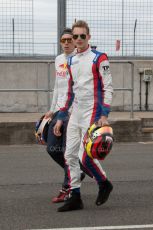 World © Octane Photographic Ltd. Thursday 3rd July 2014. GP3 paddock, Silverstone - UK. Alex Lynn and Emil Bernstorff - Carlin. Digital Ref : 1008JM1D1042