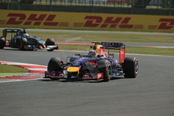 World © Octane Photographic Ltd. Friday 4th July 2014. British GP - Silverstone, UK. Silverstone, UK. - Formula 1 Practice 1. Infiniti Red Bull Racing RB10 – Daniel Ricciardo Sauber C33 – Giedo van der Garde - Reserve Driver. Digital Ref: 1011LB1D7085