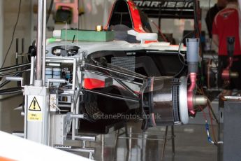 World © Octane Photographic Ltd. Friday 4th July 2014. British GP - Silverstone, UK. - Formula 1 Practice 2. Marussia F1 Team MR03 front suspension and brakes. Digital Ref: 1013JM1D0115