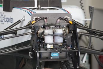 World © Octane Photographic Ltd. Friday 4th July 2014. British GP - Silverstone, UK. - Formula 1 Practice 2. Williams Martini Racing FW36 brake piping and front suspension. Digital Ref: 1013JM1D0120