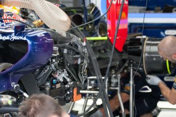 World © Octane Photographic Ltd. Friday 4th July 2014. British GP - Silverstone, UK. Formula 1 Practice 2. Infiniti Red Bull Racing RB10 sidepod wiring and radiator - Sebastian Vettel. Digital Ref: 1013JM1D0131