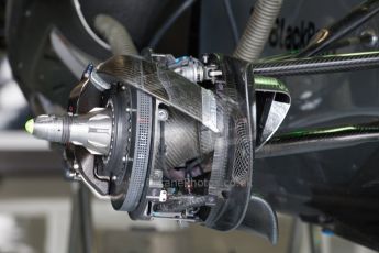 World © Octane Photographic Ltd. Friday 4th July 2014. British GP - Silverstone, UK. - Formula 1 Practice 2. Mercedes AMG Petronas F1 W05 Hybrid front brakes – Lewis Hamilton. Digital Ref: 1013JM1D0135