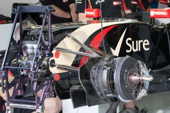 World © Octane Photographic Ltd. Friday 4th July 2014. British GP - Silverstone, UK. - Formula 1 Practice 2. Lotus F1 Team E22 front suspension and brakes. Digital Ref: 1013JM1D0144