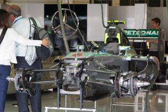 World © Octane Photographic Ltd. Friday 4th July 2014. British GP - Silverstone, UK. - Formula 1 Practice 2. Mercedes AMG Petronas F1 W05 Hybrid front suspension and brakes - Nico Rosberg. Digital Ref: 1013JM1D1093