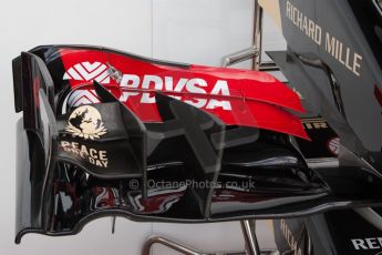 World © Octane Photographic Ltd. Friday 4th July 2014. British GP - Silverstone, UK. - Formula 1 Practice 2. Lotus F1 Team E22 front wing. Digital Ref: 1013JM1D1098