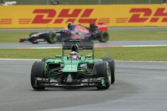 World © Octane Photographic Ltd. Saturday 5th July 2014. British GP, Silverstone, UK - Formula 1 Practice 3. Caterham F1 Team CT05 – Kamui Kobayashi and Scuderia Toro Rosso STR 9 – Daniil Kvyat. Digital Ref: 1017LB1D8856