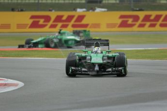 World © Octane Photographic Ltd. Saturday 5th July 2014. British GP, Silverstone, UK - Formula 1 Practice 3. Caterham F1 Team CT05 – Marcus Ericsson and Kamui Kobayashi. Digital Ref: 1017LB1D8892