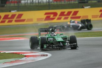 World © Octane Photographic Ltd. Saturday 5th July 2014. British GP, Silverstone, UK - Formula 1 Practice 3. Caterham F1 Team CT05 – Kamui Kobayashi and Sauber C33 - Esteban Gutierrez. Digital Ref: 1017LB1D9407