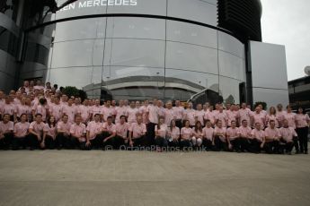 World © Octane Photographic Ltd. Saturday 5th July 2014. British GP, Silverstone, UK. - Formula 1 Paddock. The McLaren team in their #Pinkforpapa shirts. Digital Ref: 1025LB1D3245