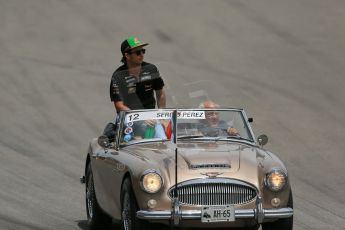 World © Octane Photographic Ltd. Sunday 8th June 2014. Canada - Circuit Gilles Villeneuve, Montreal. Formula 1 Driver Parade. Sahara Force India VJM07 – Sergio Perez. Digital Ref: 0988LB1D7948