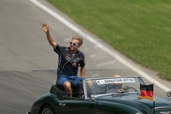 World © Octane Photographic Ltd. Sunday 8th June 2014. Canada - Circuit Gilles Villeneuve, Montreal. Formula 1 Driver Parade. Infiniti Red Bull Racing RB10 - Sebastian Vettel. Digital Ref: 0988LB1D8011