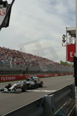 World © Octane Photographic Ltd. Sunday 8th June 2014. Canada - Circuit Gilles Villeneuve, Montreal. Formula 1 Race Finish. Mercedes AMG Petronas F1 W05 Hybrid - Nico Rosberg. Digital Ref: 0987LB1D0644